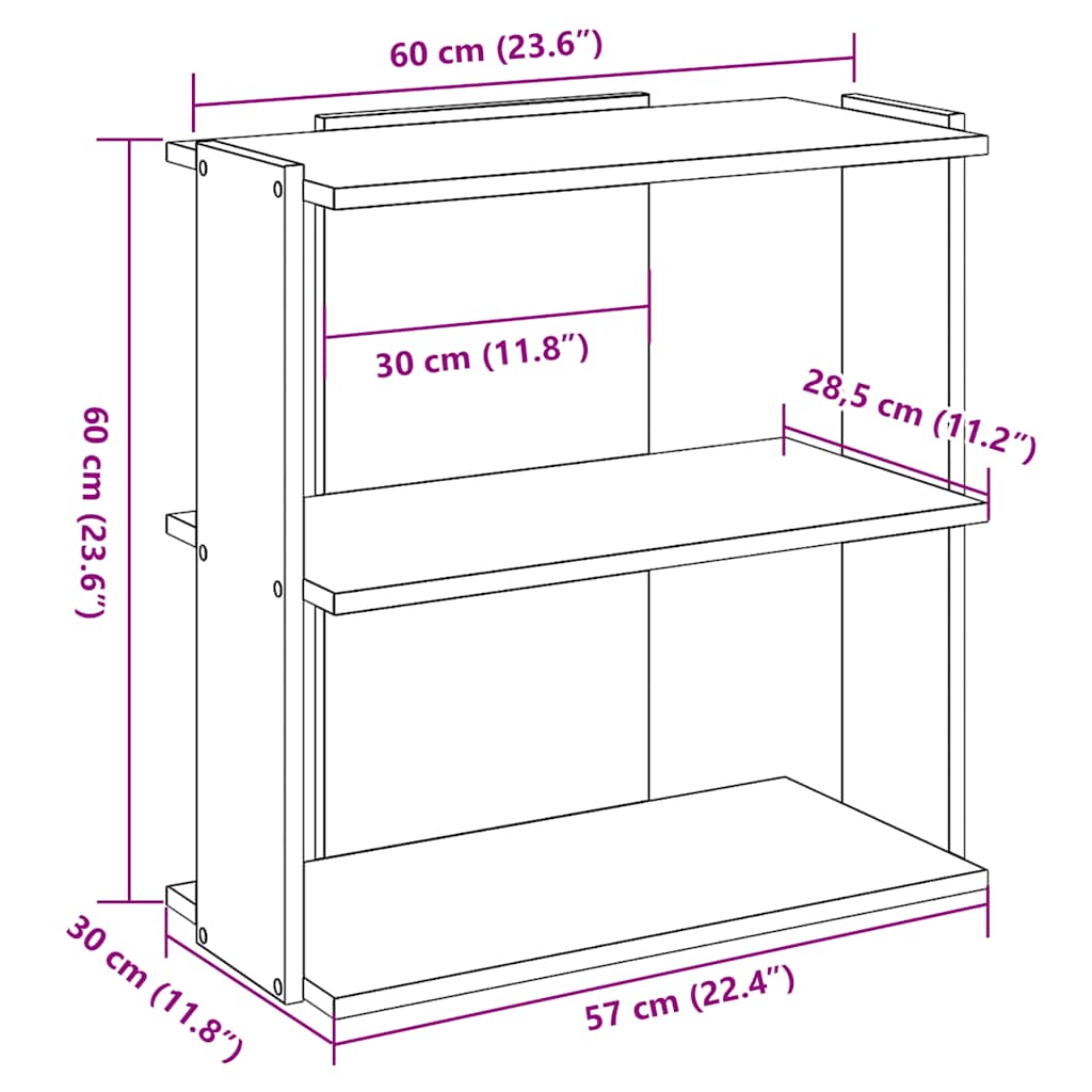 Boekenkast 3-laags 60x30x60 cm bewerkt hout zwart