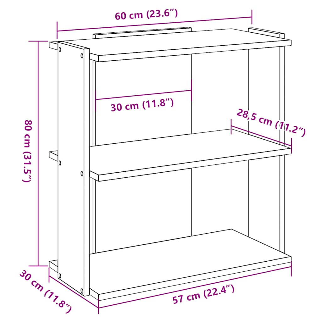 Boekenkast 3-laags 60x30x80 cm bewerkt hout zwart