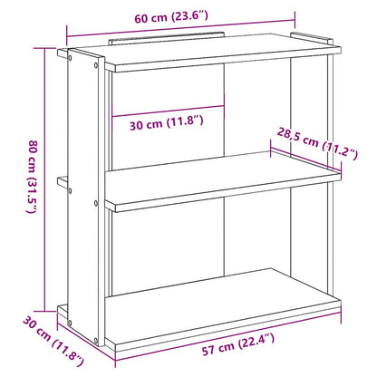 Boekenkast 3-laags 60x30x80 cm bewerkt hout artisanaal eiken