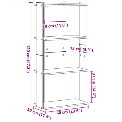 Boekenkast 3-laags 60x30x120 cm bewerkt hout grijs sonoma eiken