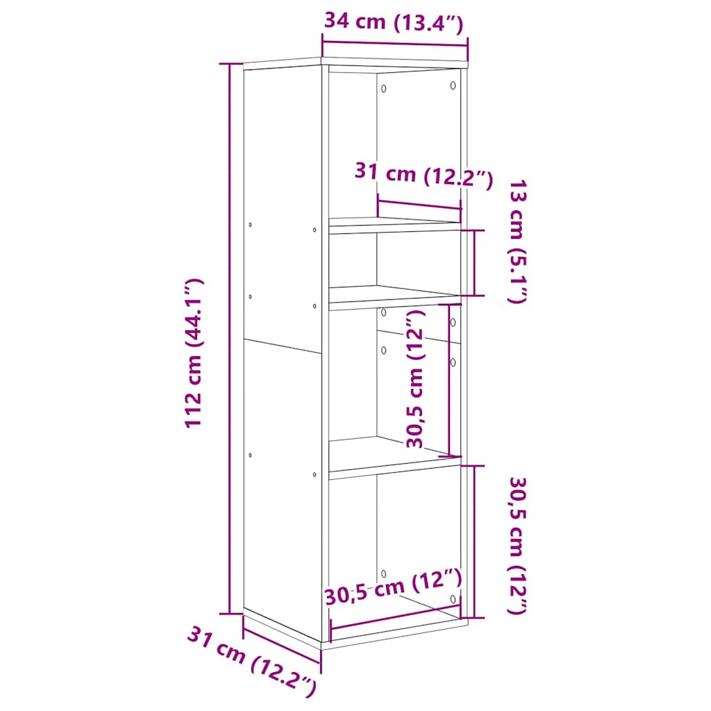 Boekenkast 34x31x112 cm bewerkt hout zwart