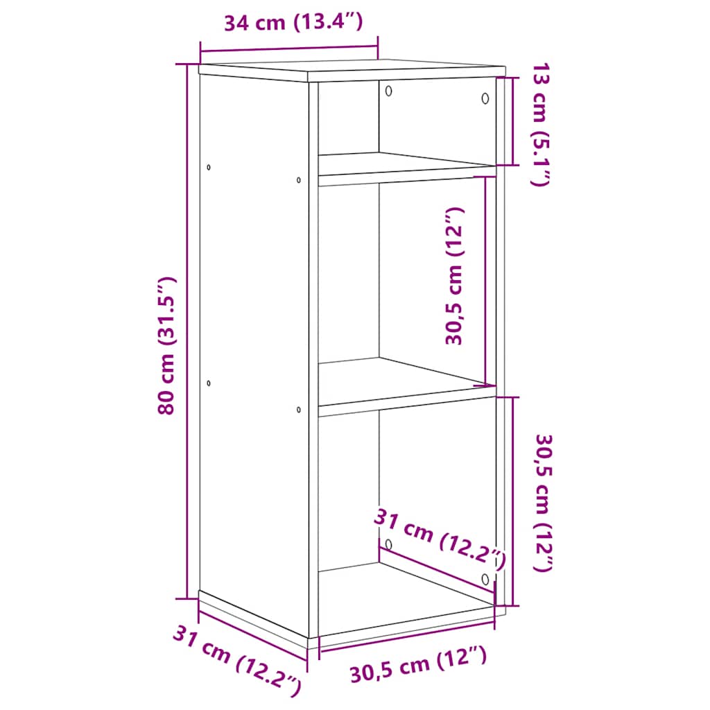 Boekenkast 34x31x80 cm bewerkt hout zwart