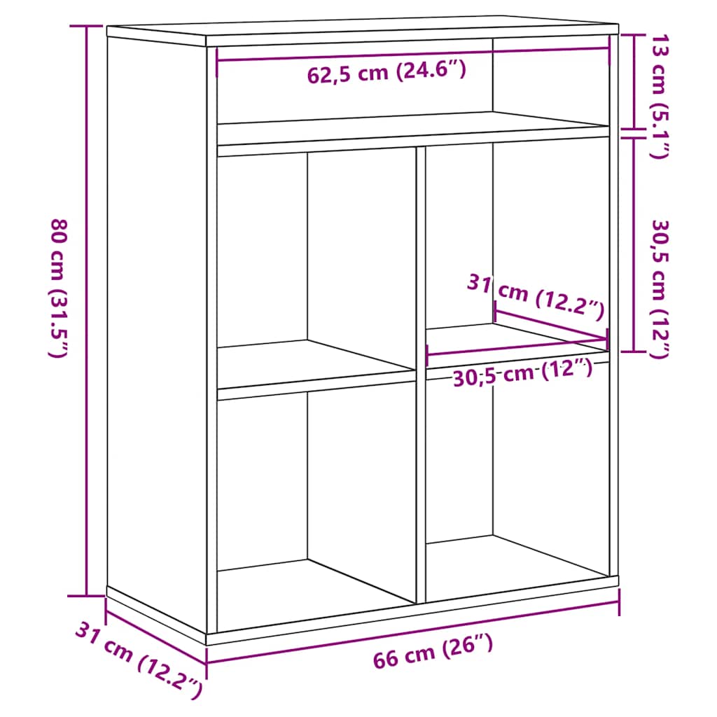 Boekenkast 66x31x80 cm bewerkt hout artisanaal eikenkleur
