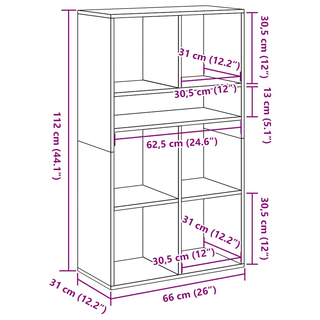 Boekenkast 66x31x112 cm bewerkt hout artisanaal eikenkleur