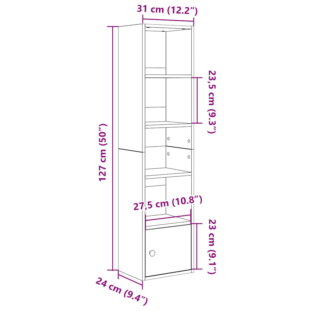 Boekenkast 31x24x127 cm bewerkt hout betongrijs