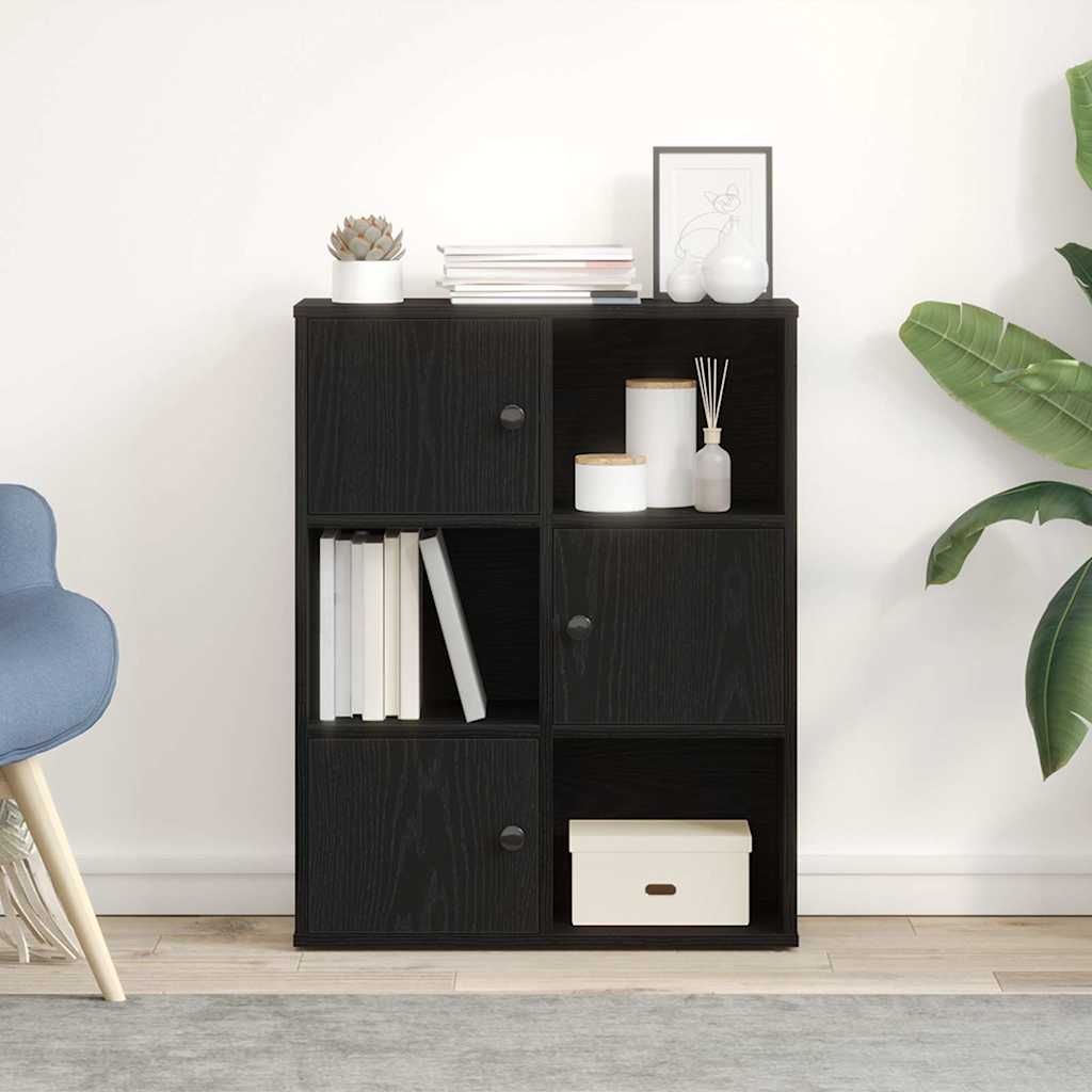 Boekenkast 60x24x76,5 cm bewerkt hout zwart eikenkleurig