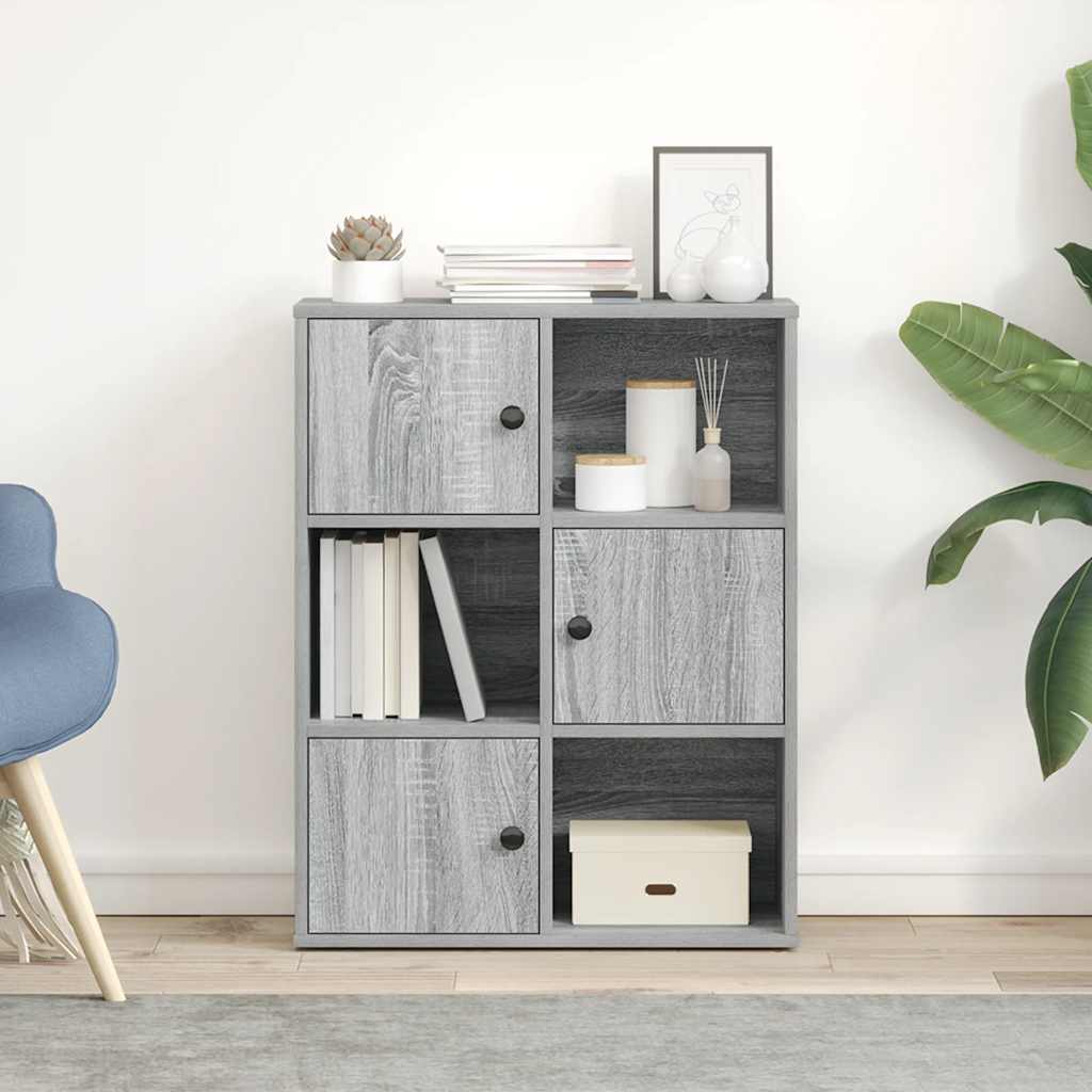 Boekenkast 60x24x76,5 cm bewerkt hout grijs sonoma eikenkleurig