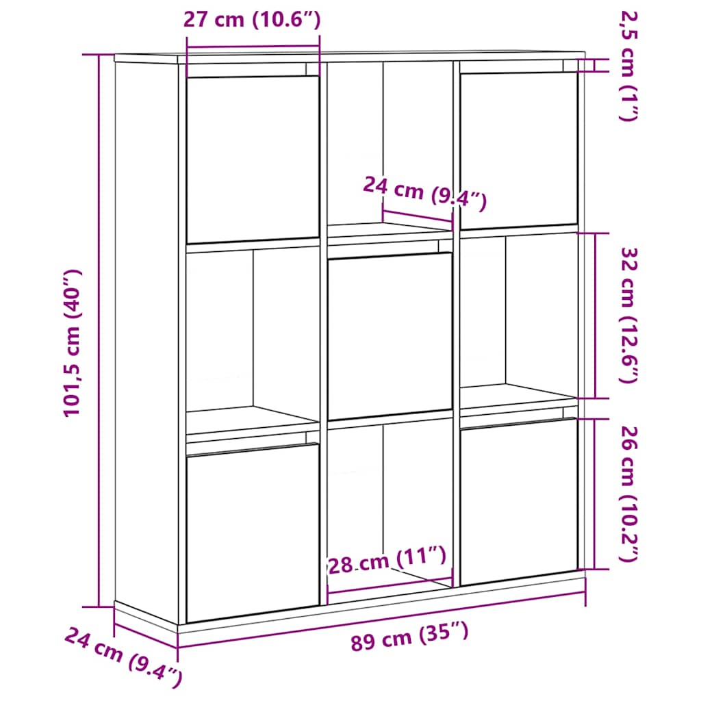 Boekenkast 89x24x101,5 cm bewerkt hout grijs sonoma eikenkleur