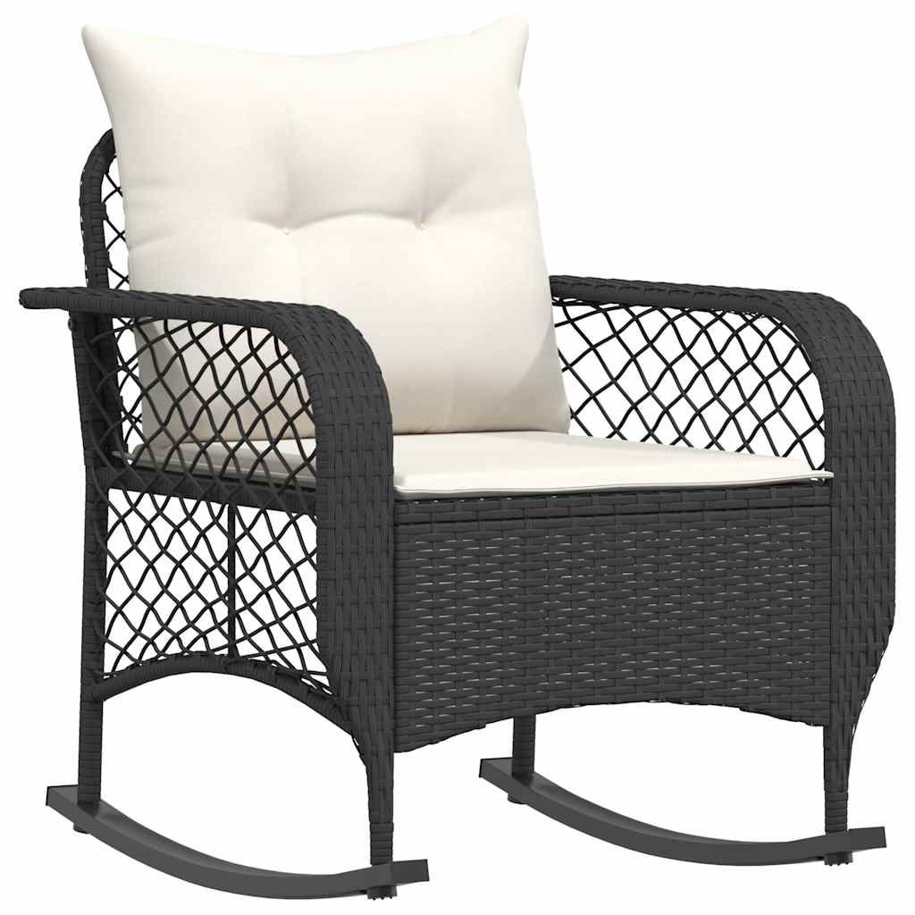 Tuinschommelstoel met kussens poly rattan zwart