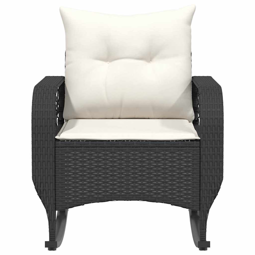 Tuinschommelstoel met kussens poly rattan zwart
