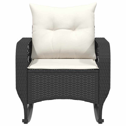 Tuinschommelstoel met kussens poly rattan zwart