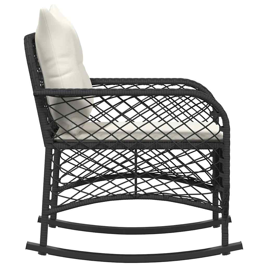 Tuinschommelstoel met kussens poly rattan zwart