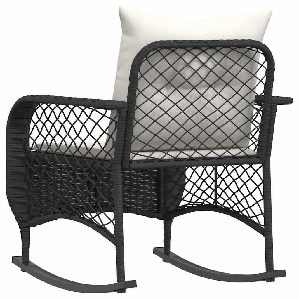 Tuinschommelstoel met kussens poly rattan zwart