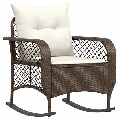 Tuinschommelstoel met kussens poly rattan bruin