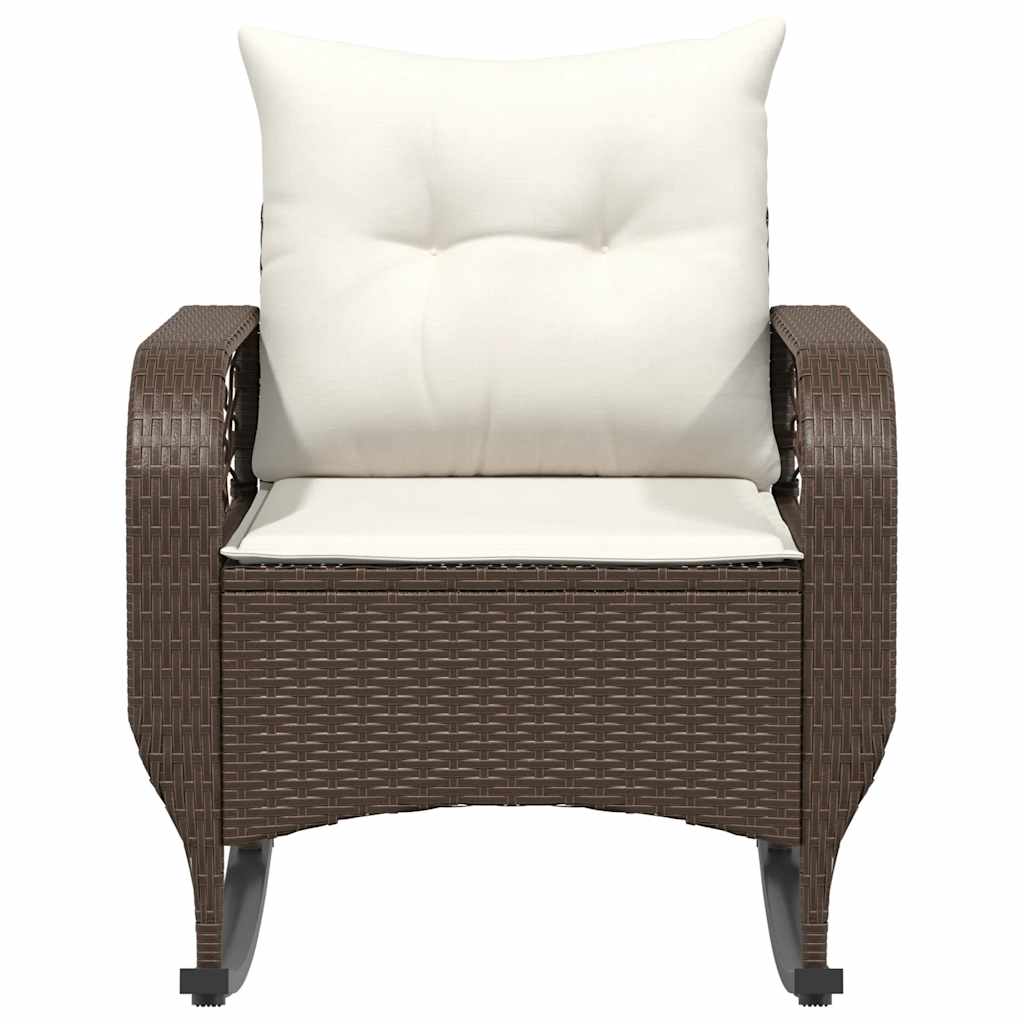 Tuinschommelstoel met kussens poly rattan bruin