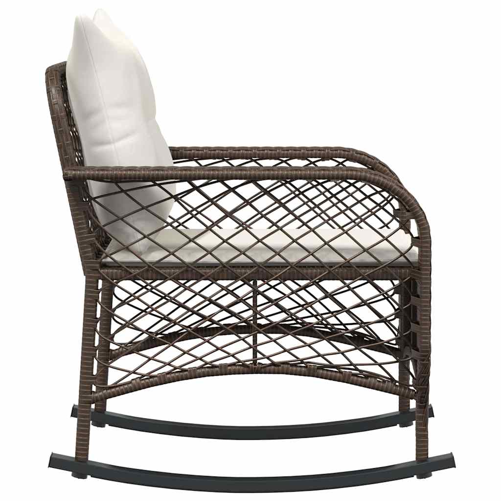 Tuinschommelstoel met kussens poly rattan bruin