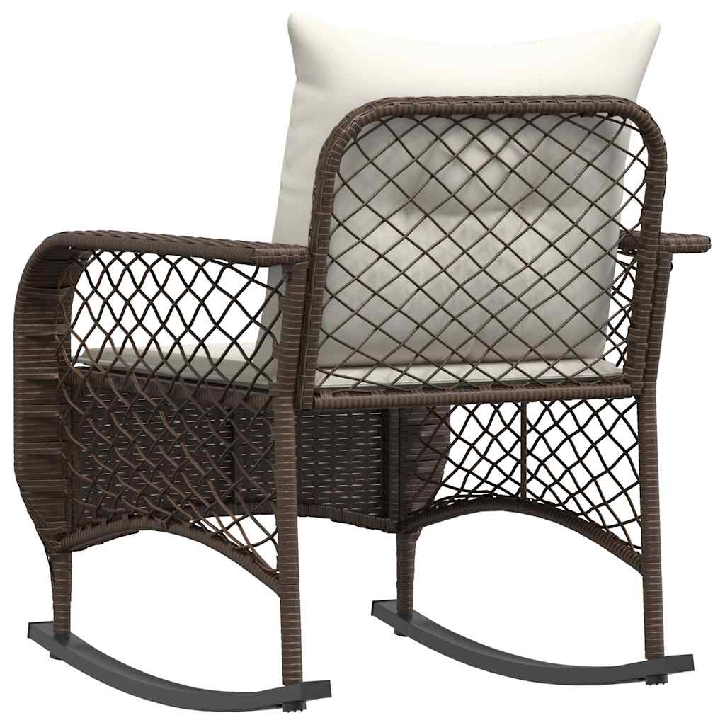 Tuinschommelstoel met kussens poly rattan bruin
