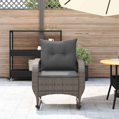 Tuinschommelstoel met kussens poly rattan grijs