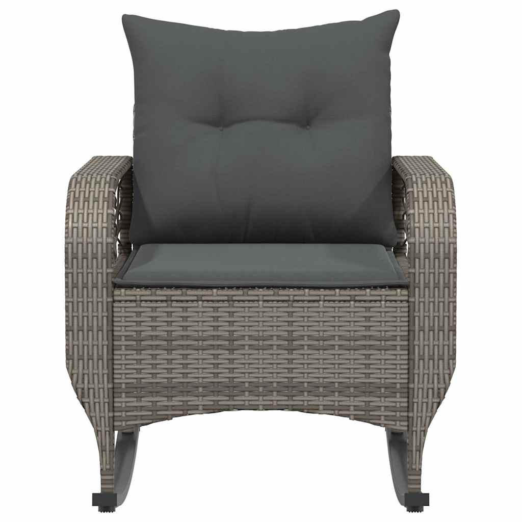 Tuinschommelstoel met kussens poly rattan grijs