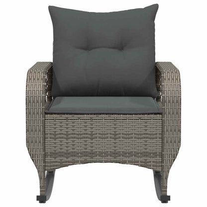 Tuinschommelstoel met kussens poly rattan grijs