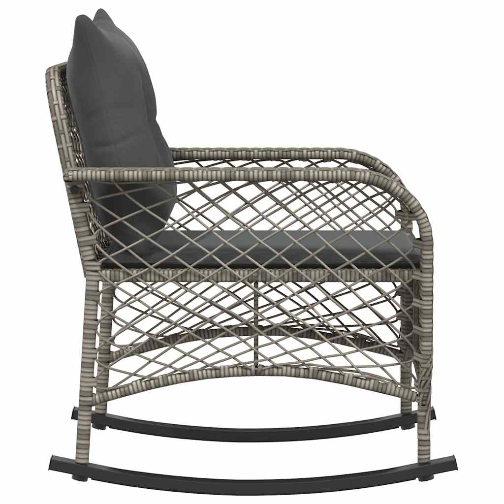 Tuinschommelstoel met kussens poly rattan grijs