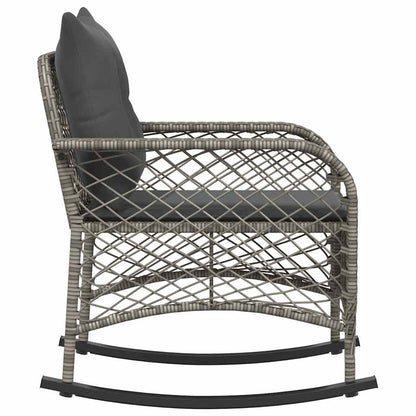 Tuinschommelstoel met kussens poly rattan grijs