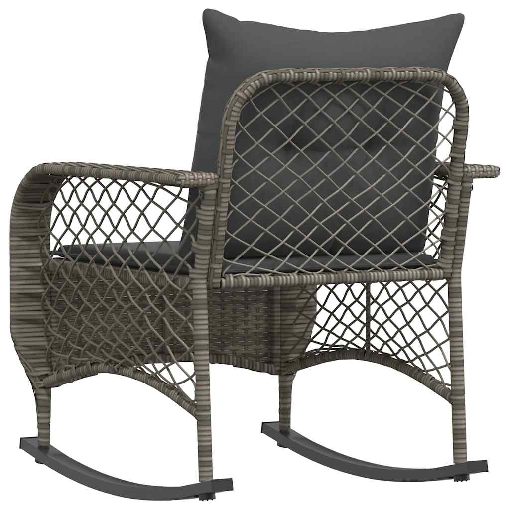 Tuinschommelstoel met kussens poly rattan grijs