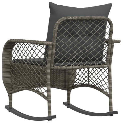 Tuinschommelstoel met kussens poly rattan grijs