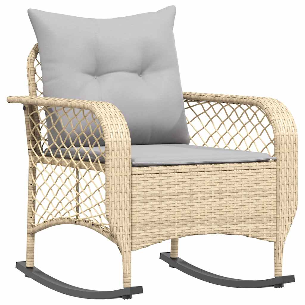Tuinschommelstoel met kussens poly rattan beige