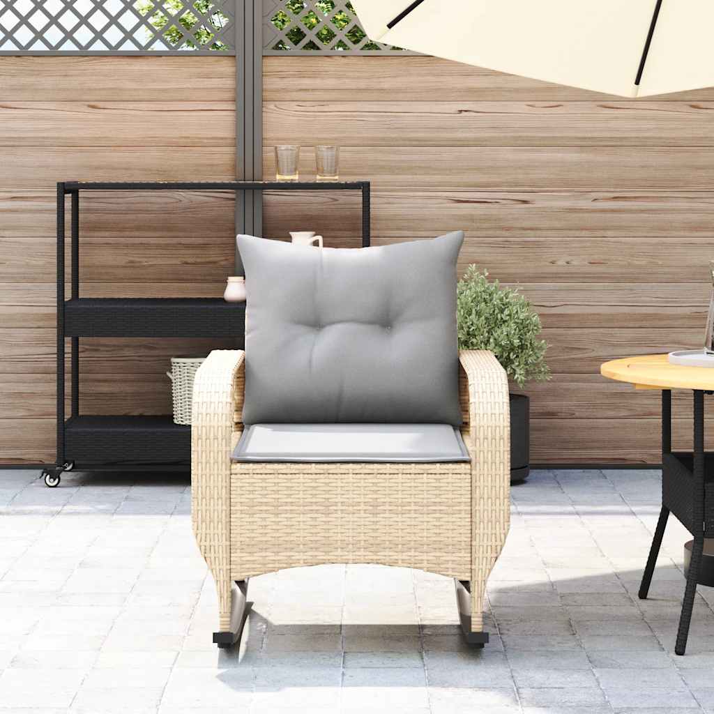 Tuinschommelstoel met kussens poly rattan beige