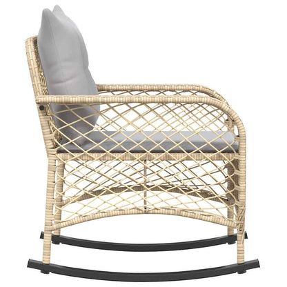Tuinschommelstoel met kussens poly rattan beige