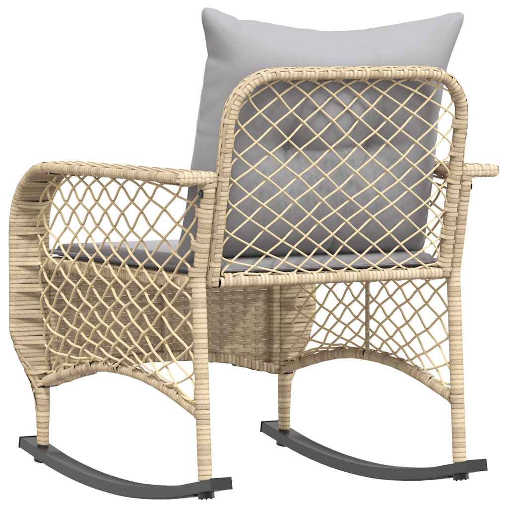 Tuinschommelstoel met kussens poly rattan beige