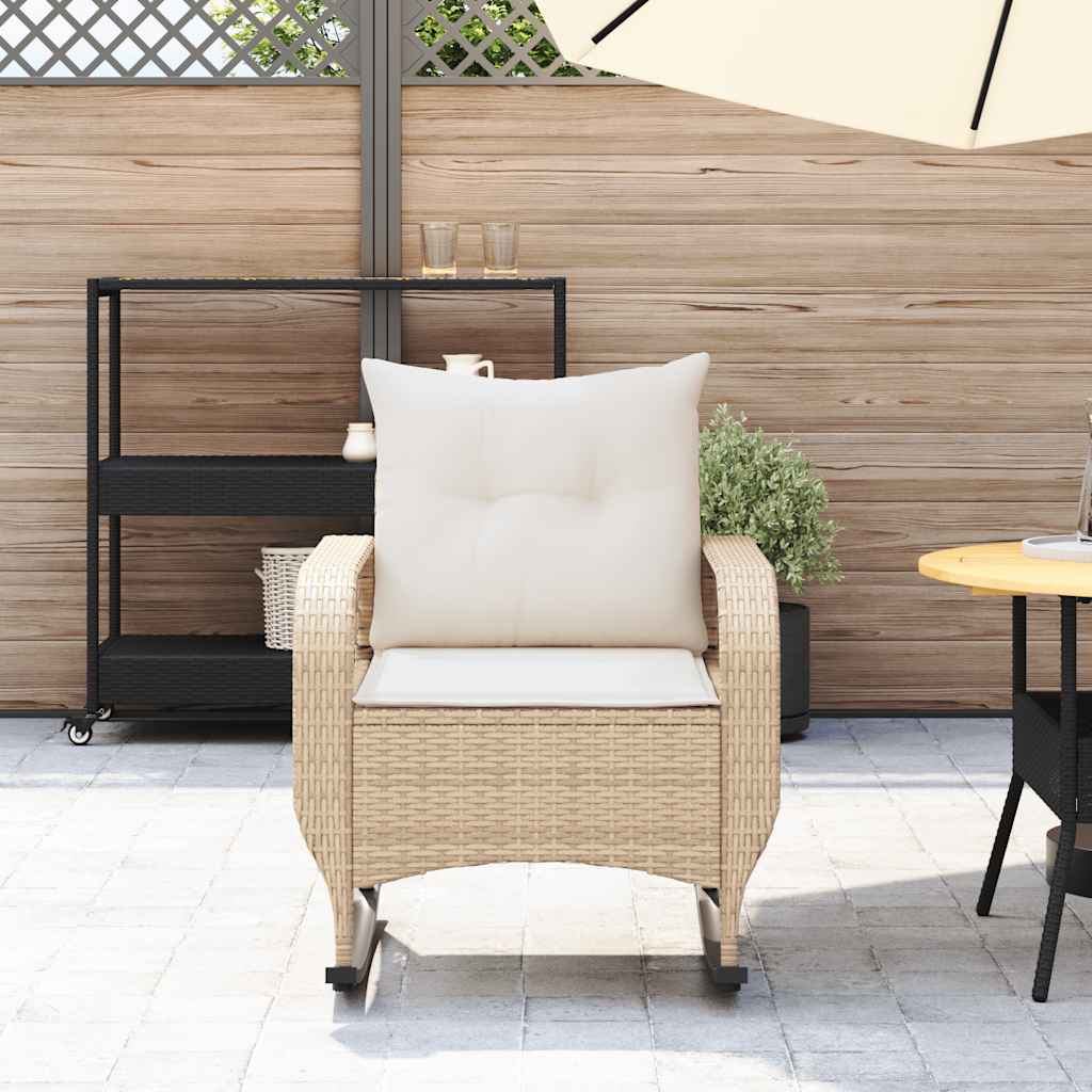 Tuinschommelstoel met kussens poly rattan beige