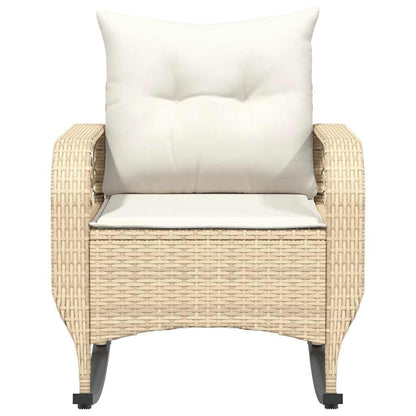 Tuinschommelstoel met kussens poly rattan beige