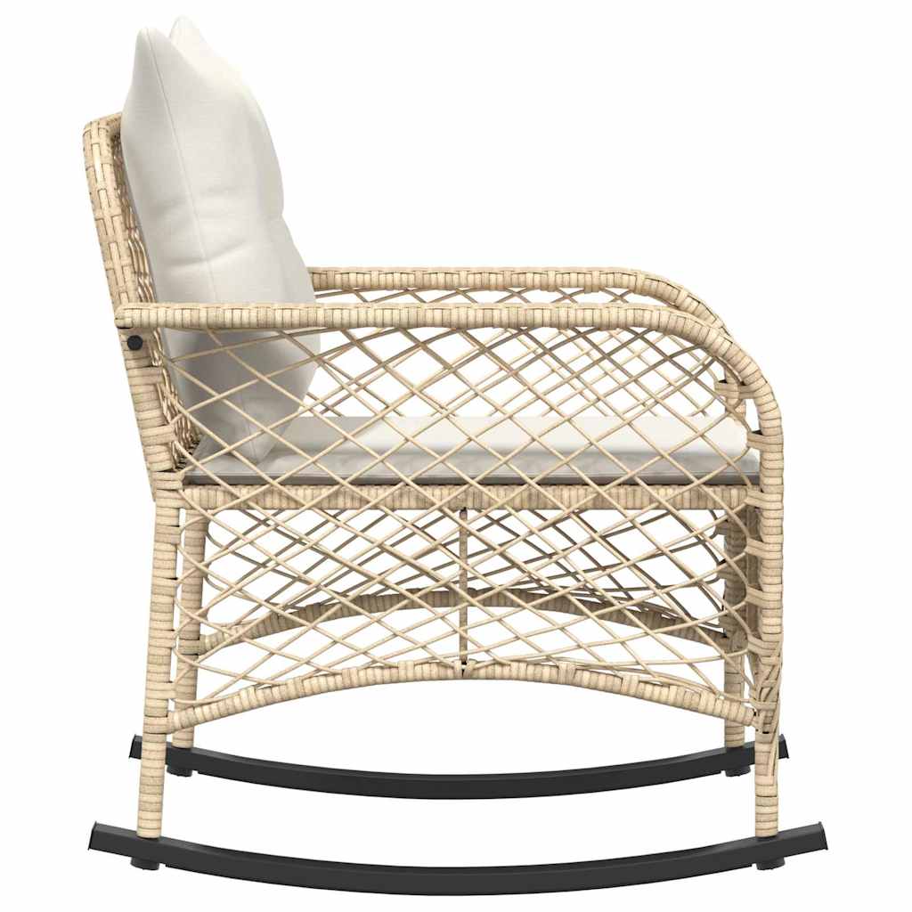 Tuinschommelstoel met kussens poly rattan beige
