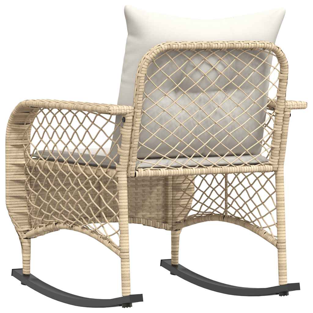Tuinschommelstoel met kussens poly rattan beige