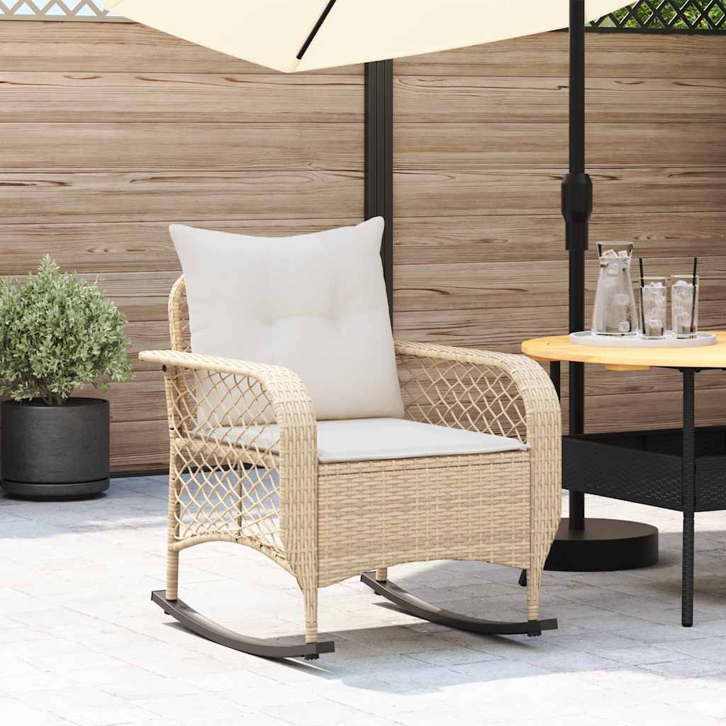 Tuinschommelstoel met kussens poly rattan beige