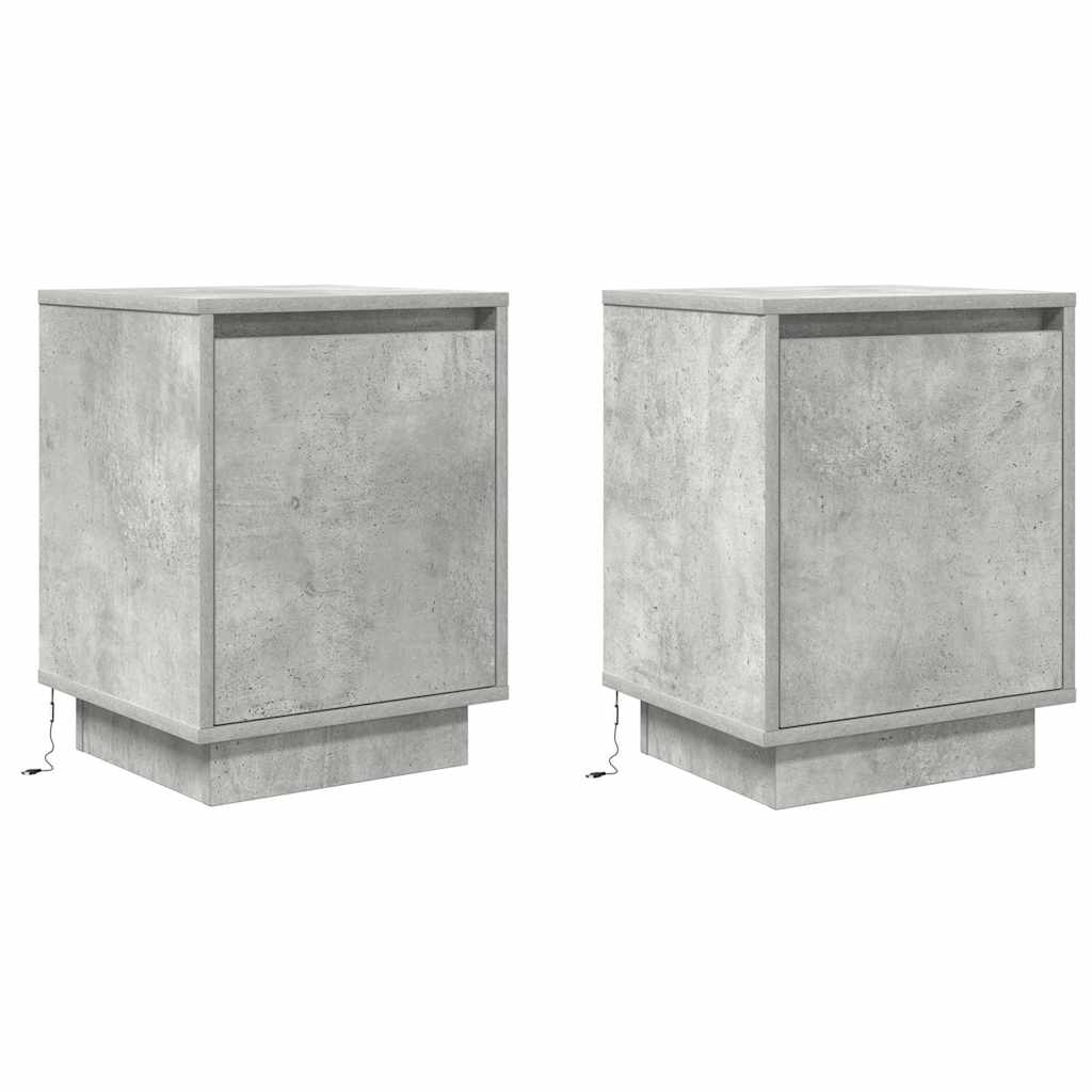 Nachtkastjes met led-verlichting 2 st 38x34x50 cm betongrijs