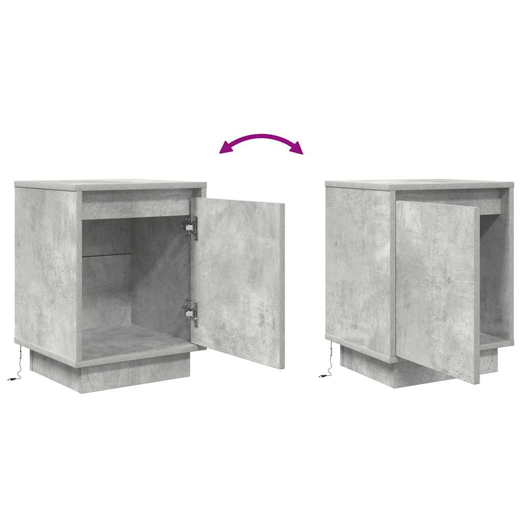 Nachtkastjes met led-verlichting 2 st 38x34x50 cm betongrijs