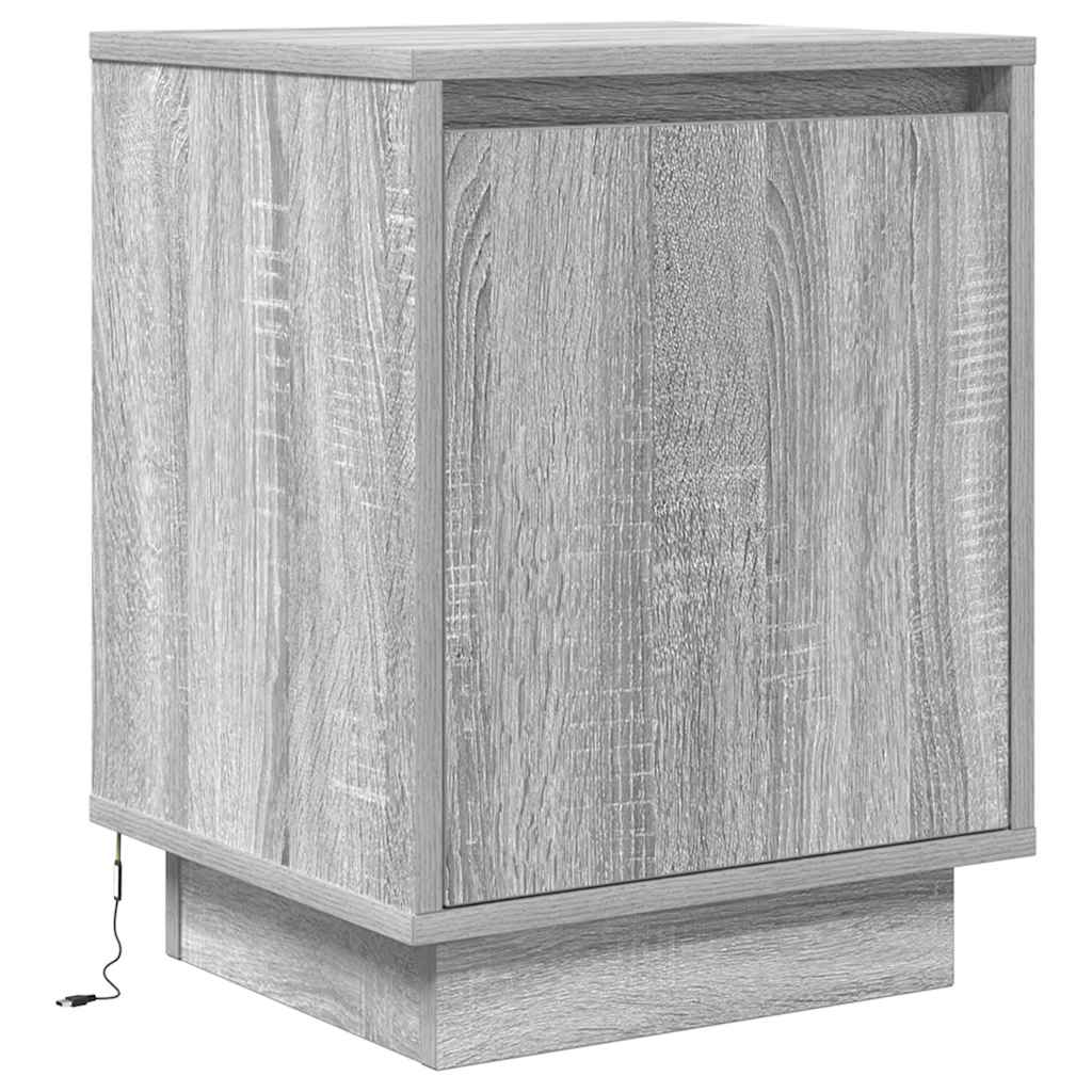 Nachtkastje met LED-verlichting 38x34x50 cm grijs sonoma