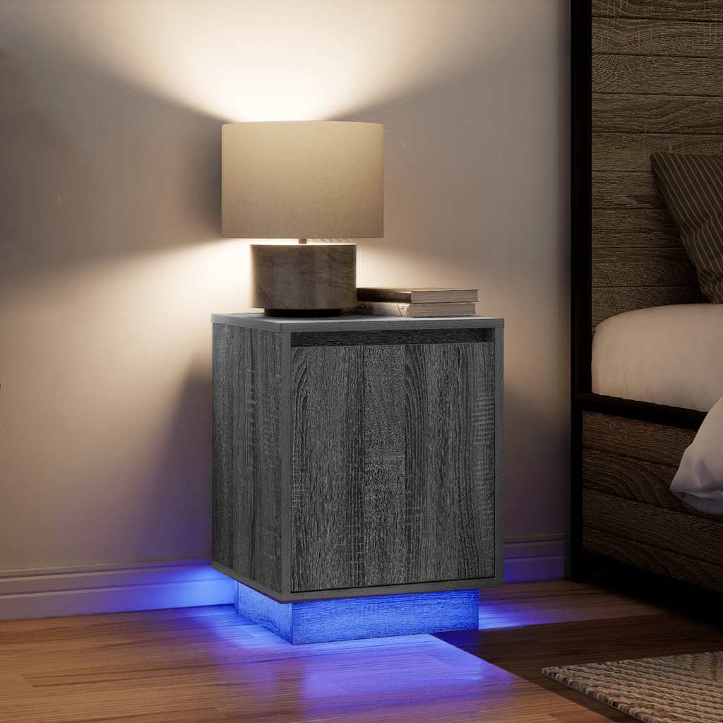 Nachtkastje met LED-verlichting 38x34x50 cm grijs sonoma
