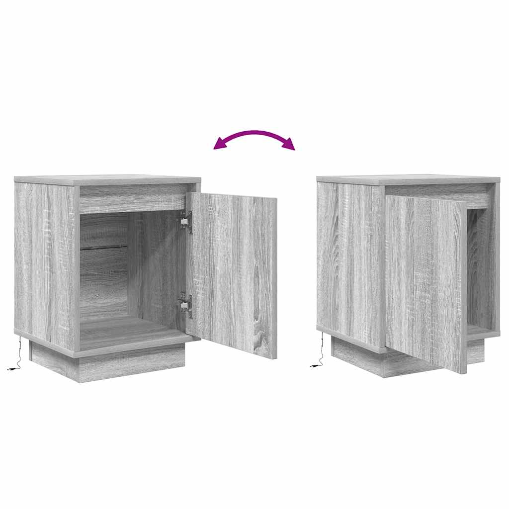 Nachtkastjes met led-verlichting 2 st 38x34x50 cm grijs sonoma