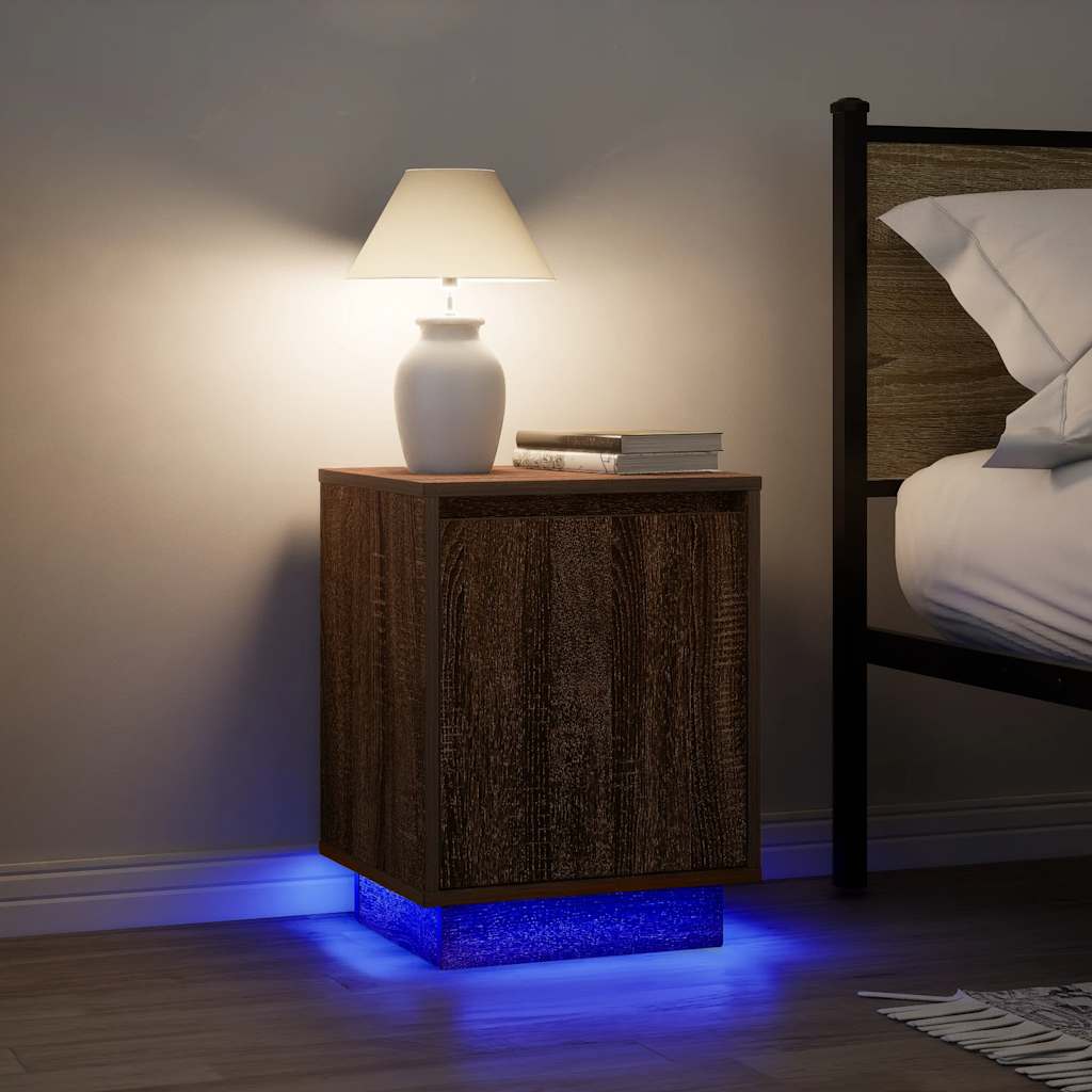 Nachtkastje met LED-verlichting 38x34x50 cm bruin eiken