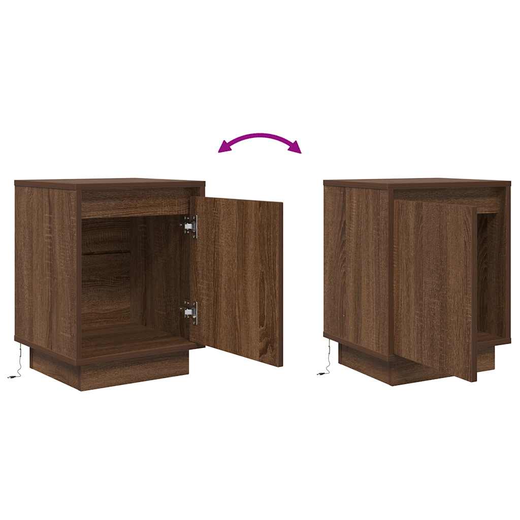 Nachtkastje met LED-verlichting 38x34x50 cm bruin eiken