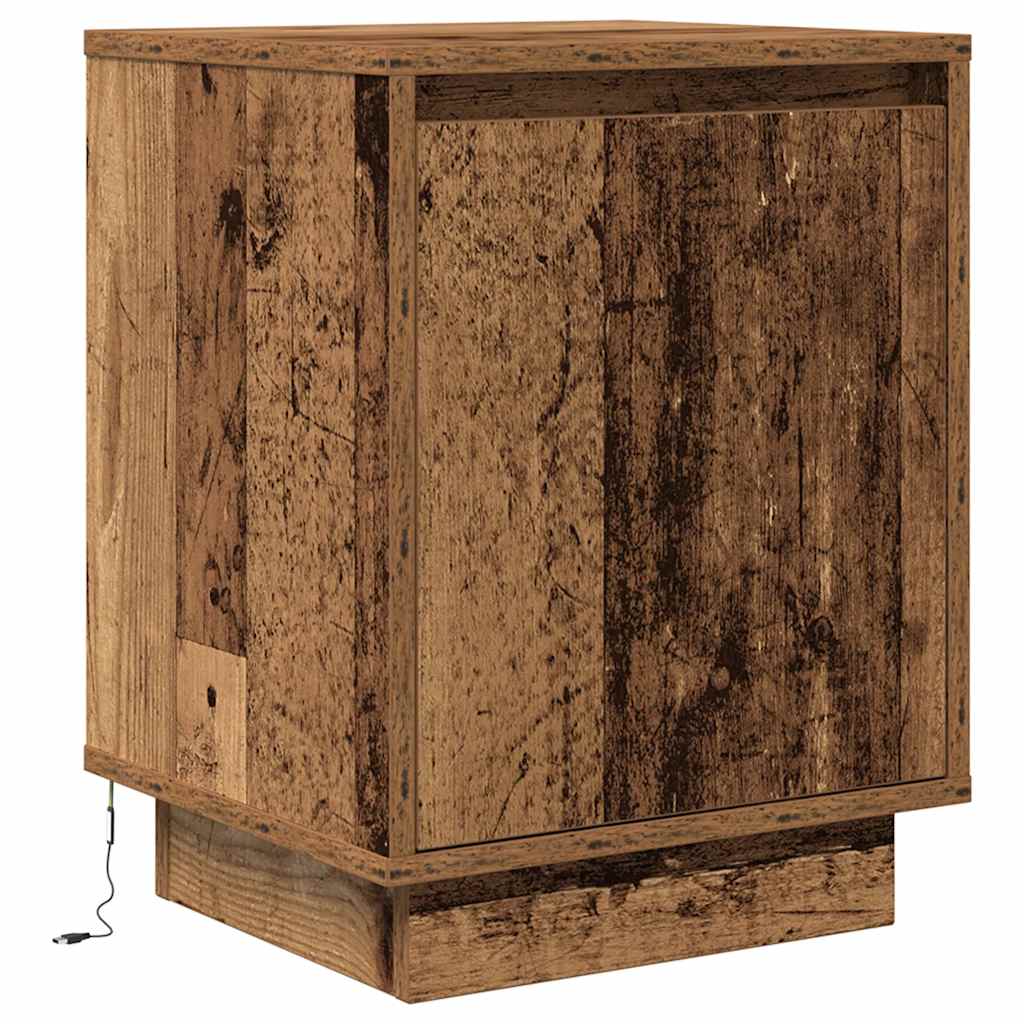 Nachtkastje met LED-verlichting 38x34x50 cm oud hout
