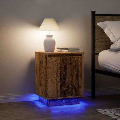 Nachtkastje met LED-verlichting 38x34x50 cm oud hout