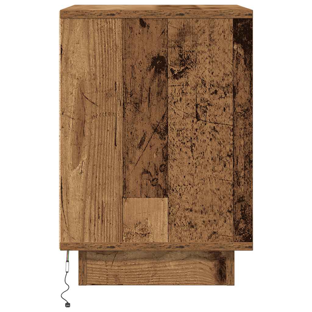 Nachtkastje met LED-verlichting 38x34x50 cm oud hout