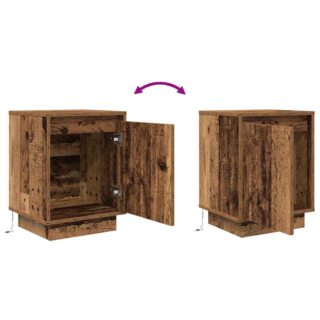 Nachtkastje met LED-verlichting 38x34x50 cm oud hout