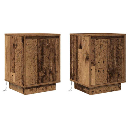 Nachtkastjes met led-verlichting 2 st 38x34x50 cm oud hout