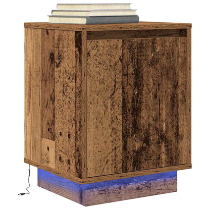 Nachtkastjes met led-verlichting 2 st 38x34x50 cm oud hout